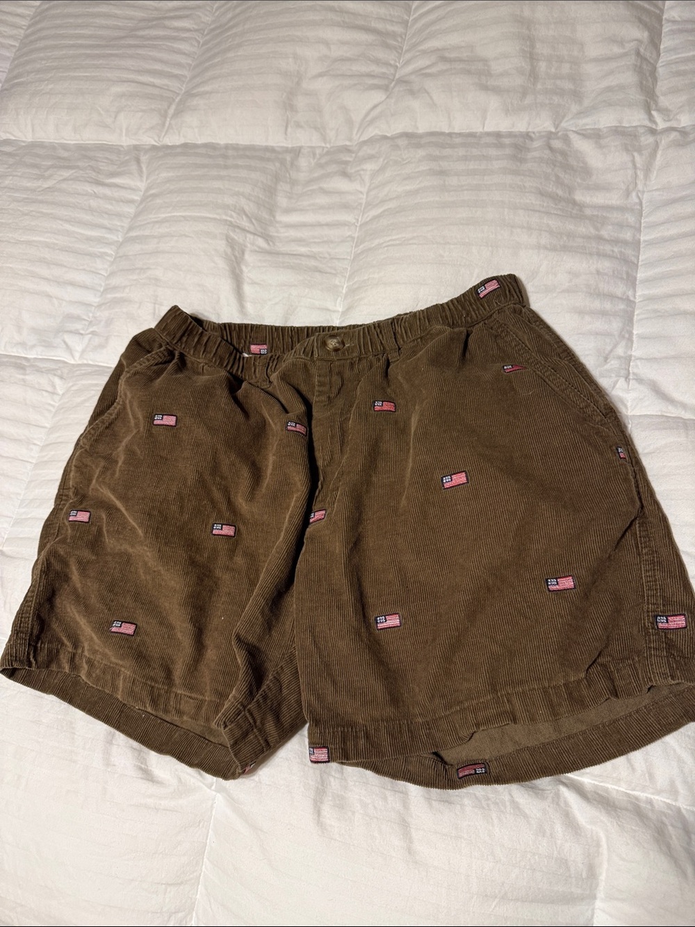 Chubbies brown Corduroy Shorts with Flag Embroidery - Mens large